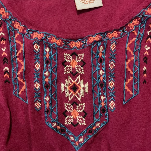 Flying Tomato Embroidered Dress Long Sleeve Burgundy - Picture 7 of 9